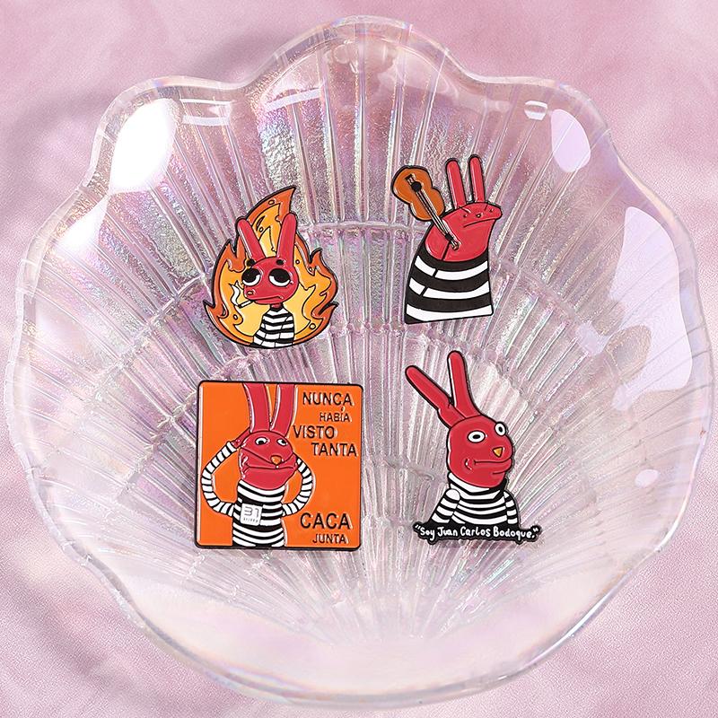 Humor Comedy Anime Movies Character Enamel Pins Cartoon Red Eared Rabbit Brooch Backpack Lapel Badge Jewelry Gifts for Friend