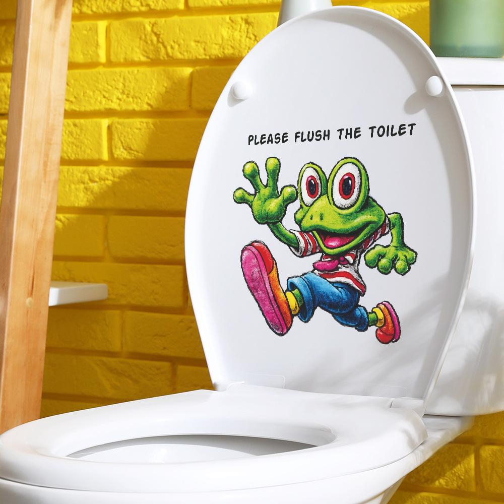 Ręcznie Malowana Zabawna Żaba Biegnąca Naklejka na Deskę Sedesową Wystrój Łazienki Figlarna Wodoodporna Naklejka Usuwalna