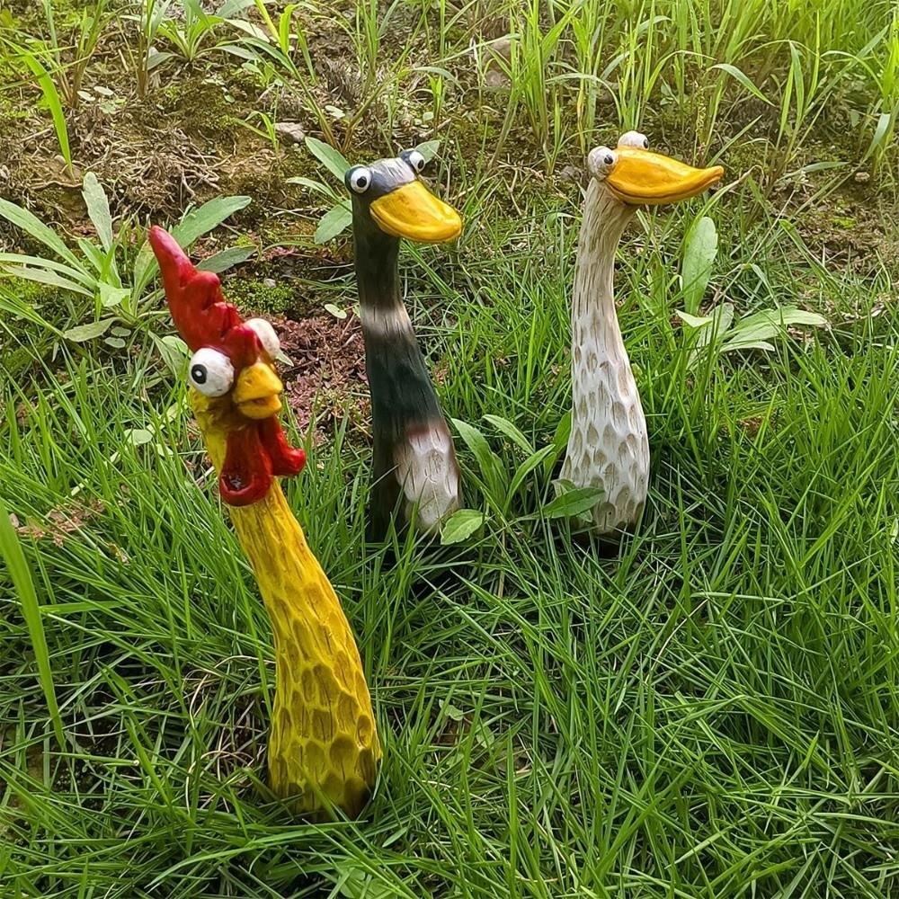 Harzhandwerk Schreiende Hühnerstatuen Lustige wetterfeste Enten-Gänse-Ornamente Handbemalte Hühnerfigur Terrassendekoration