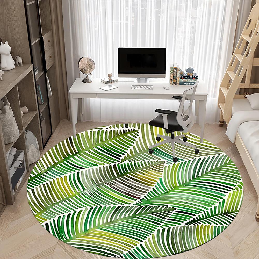 1pc Palm Leaves Pattern Office Round Area Rug, Mat Suitable For Office, Under Office Chairs Bedroom Living Room Home Decor, Room Deco