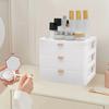 Bymaocar Drawer Style Desk Jewelry Organizer, 3-layer White Tabletop Mount Storage Box with Handles for Study, Bedroom, Office