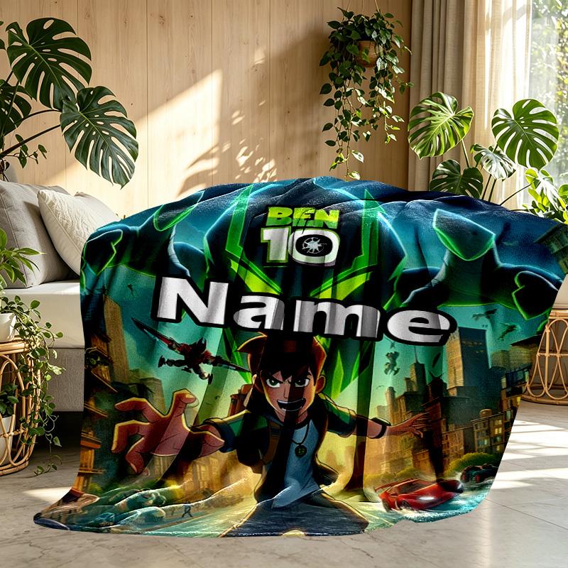 Custom Name Personalized Ben 10 Cartoon Print Blanket, Home Decor, Bedroom, Sofa, Camping, Couch, Gifts for Birthday ChristmasEnthusiasts