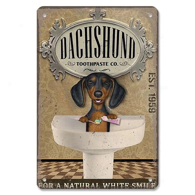 Pôster Vintage Cachorros Fofos de Estimação Placas de Metal de Estanho Dachshund Bulldog Placa de Metal Para Jardim Cafeteria Cozinha Decoração de Arte de Parede para Casa