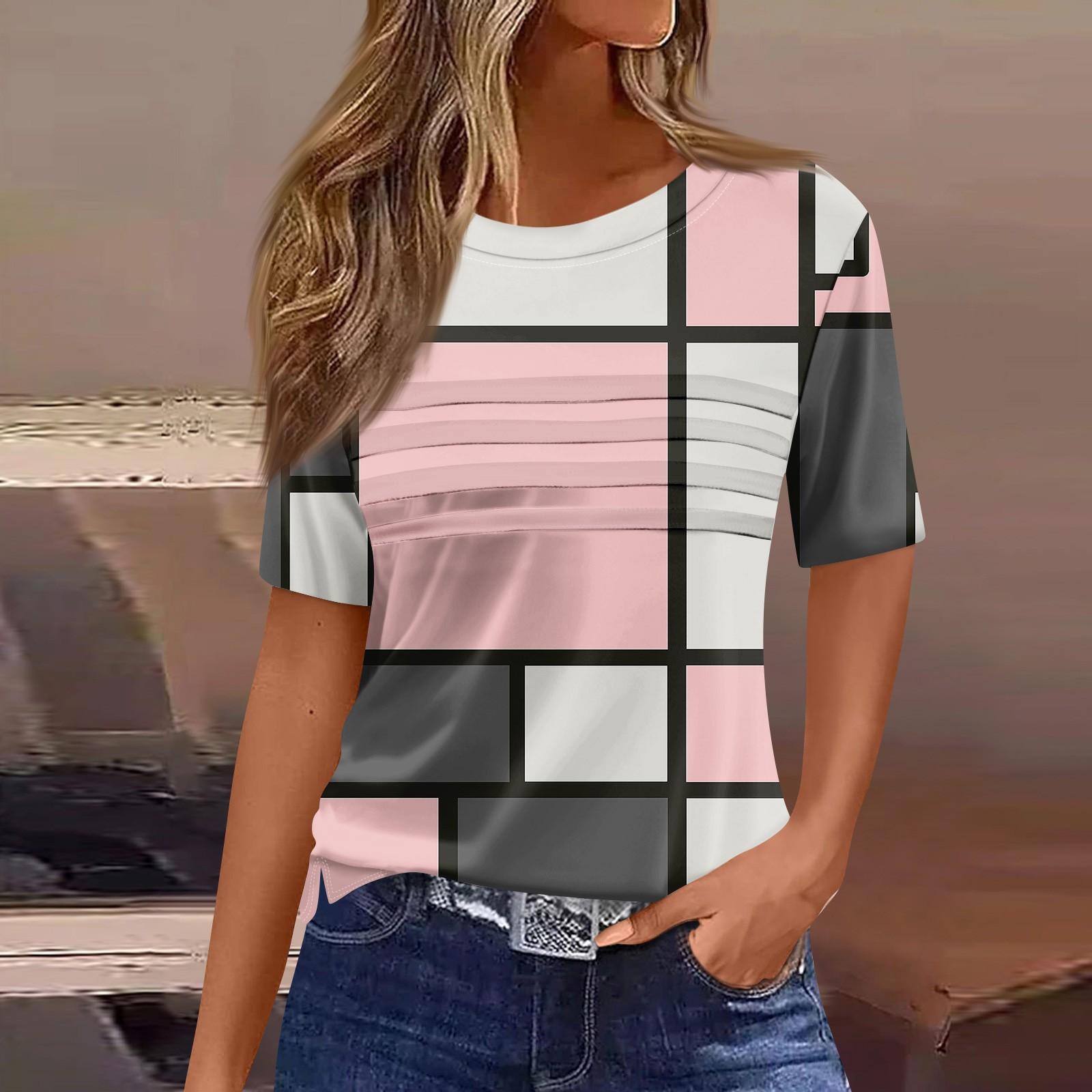 

Летний топ с круглым вырезом и 3D-принтом, плиссированный дизайн, модные и повседневные женские футболки с короткими рукавами L