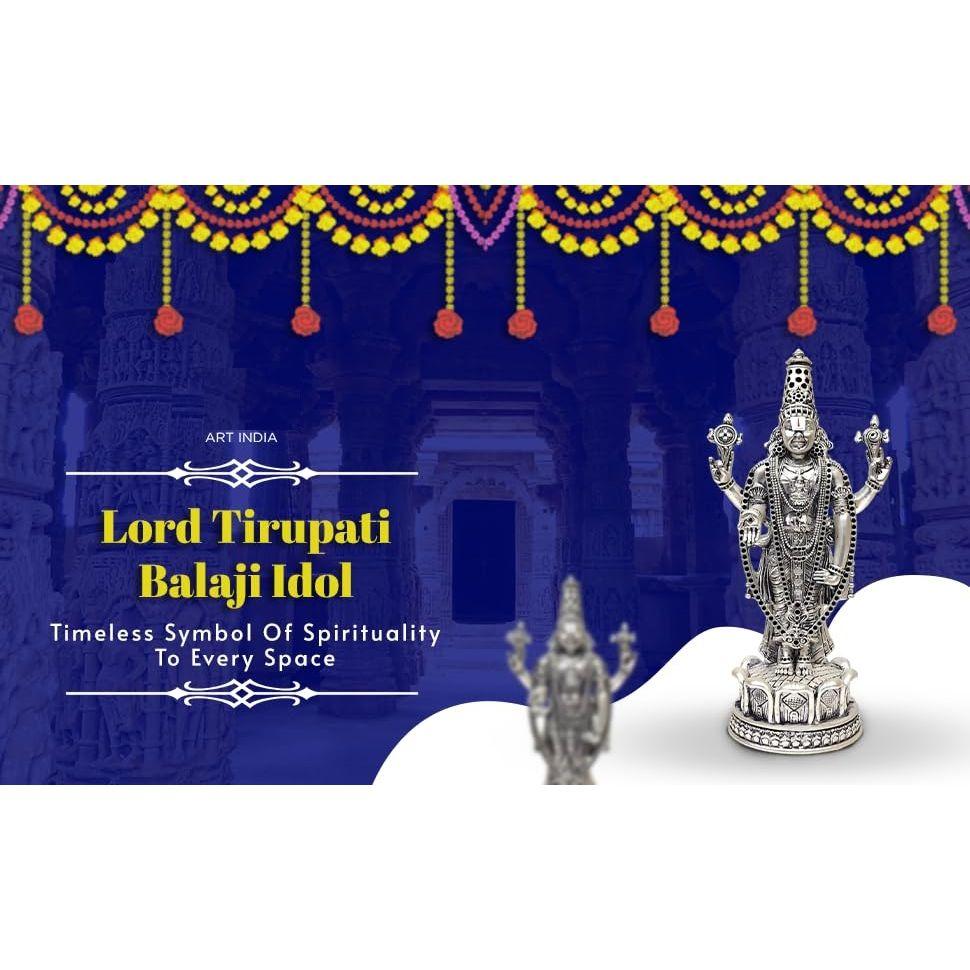 Lord Tirupati Balaji Silver  Matte Idol for Car Dashboard | Vishnu Ji Idol for Office Desk Venkateswara Swamy Murti for Home Decor