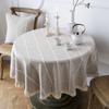 Round Tassel Plaid Tablecloth,Heavy Weight Cotton Linen Fabric Table Cover for Kitchen Dining Party Wedding  Tabletop Decoration