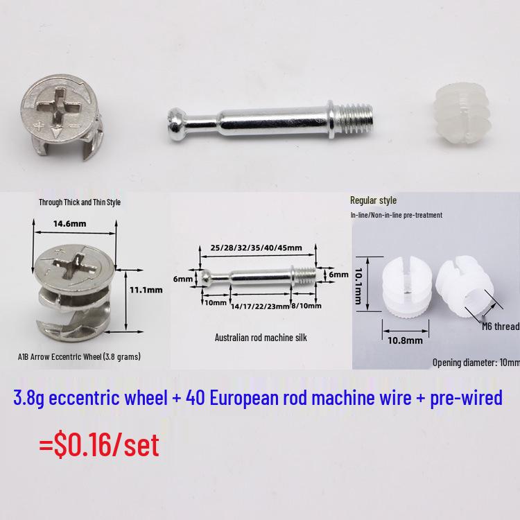 Třídílný excentrický nábytkový spojovací prvek, Železný upevňovací prvek pro snadnou montáž/demontáž skříněk