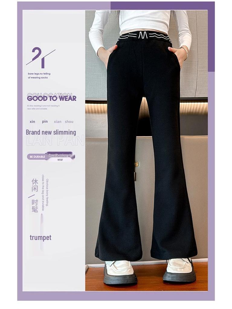 Girls' Flared Fleece-Lined Pants - Spring/Autumn 2025 Fashion for Middle & Big Kids