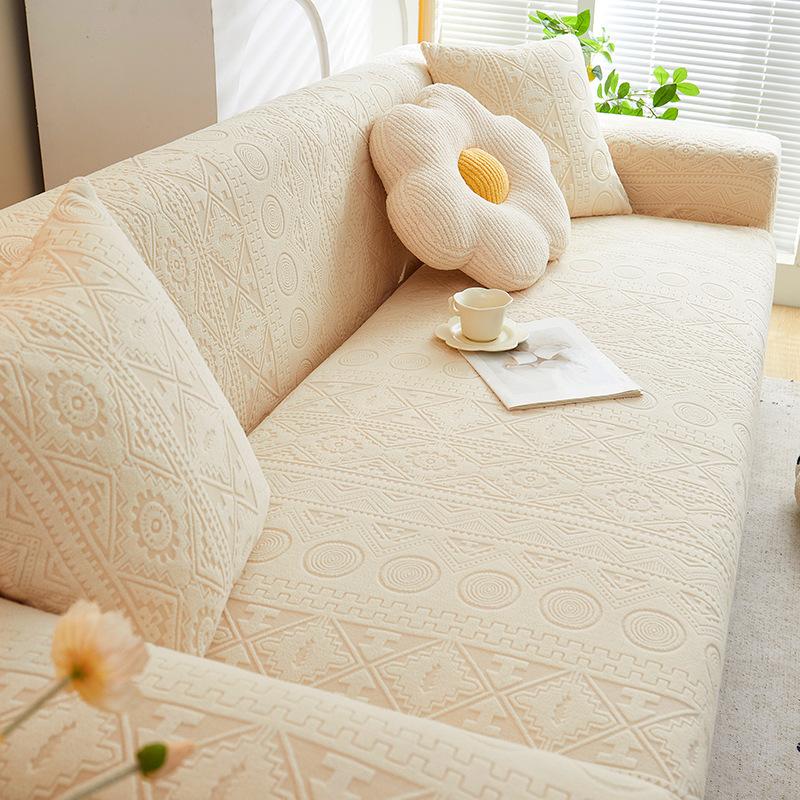 Stretch Plush Sofa Cover Bohemian Style All Inclusive Anti Slip All Season Sofa Cover Cloth All in One