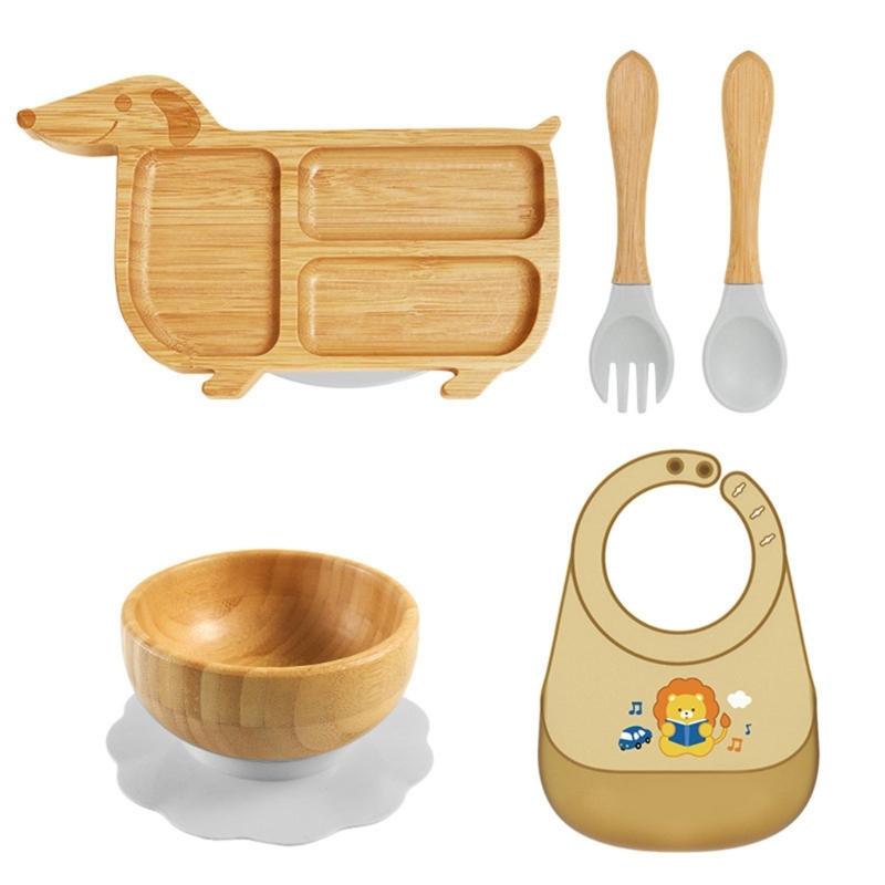 Cartoon Design Baby Fütterteller-Set Kinder Beikostschüssel mit stabilem Saugfuß für frühe Esser