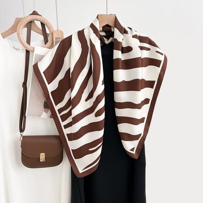 British Style Classic Retro Simple Striped Printed Silk Scarf Square Scarf Women's High-end Personality Trendy Decorative Square Scarf