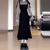 Miu Style Autumn/Winter Korean Long Sleeve Layered Dress - Elegant French Chic