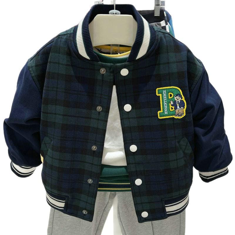Boys' Plaid Baseball Casual Jacket - Spring/Autumn 2025