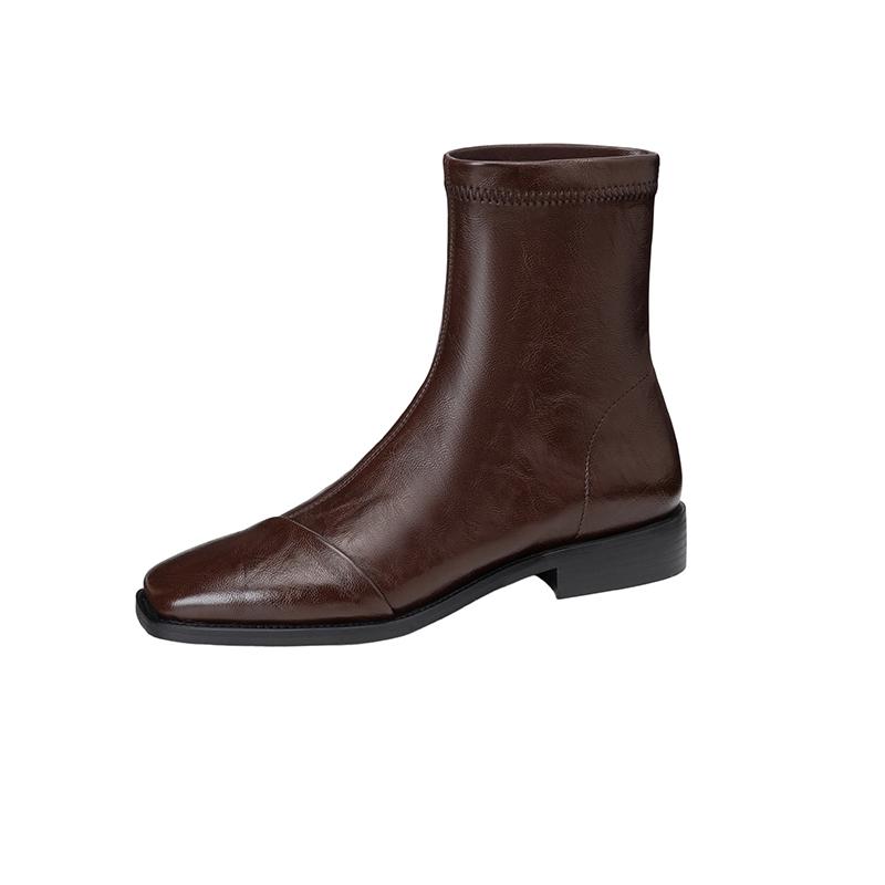

Women s low-heeled short boots autumn and winter new comfortable and versatile solid-color thick-heeled large-size simple short boots 46 коричневый