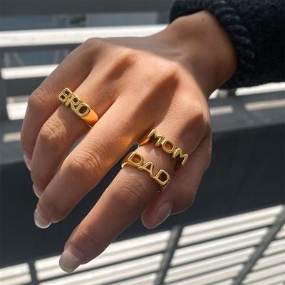 Yori Creative Stainless Steel Letter Mother's Day Ring  Fashion Waterproof Unusual Trendy Holiday Party Gifts