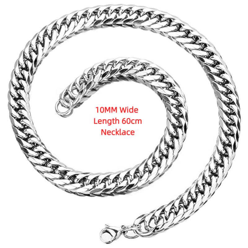 Stainless Steel Cuban Link Chain Silver Color Necklace Bracelet For Men Jewelry 8/10/12/14Mm Width Hip Hop Punk Accessories