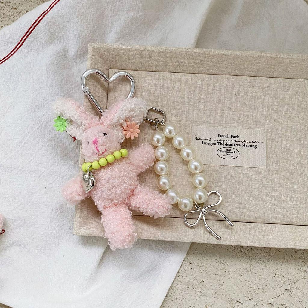 Elegant Handmade Plush Rabbit Keychain Cartoon Animal Key Ring Decoration for Bag Key Phone Accessories