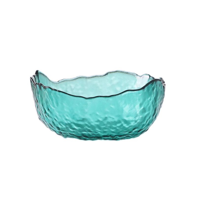 Japanese Hammered Gold Rim Glass Bowl: Heat-Resistant, Transparent, Irregular for Fruit Salad or Noodles