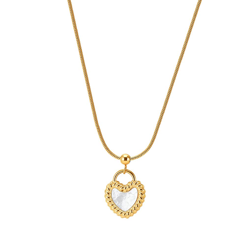 STMN07 Gold Plated White Shell Heart Pendant Necklace Rope Edge Adjustable Handmade Fashion for Women Stainless Steel Jewelry