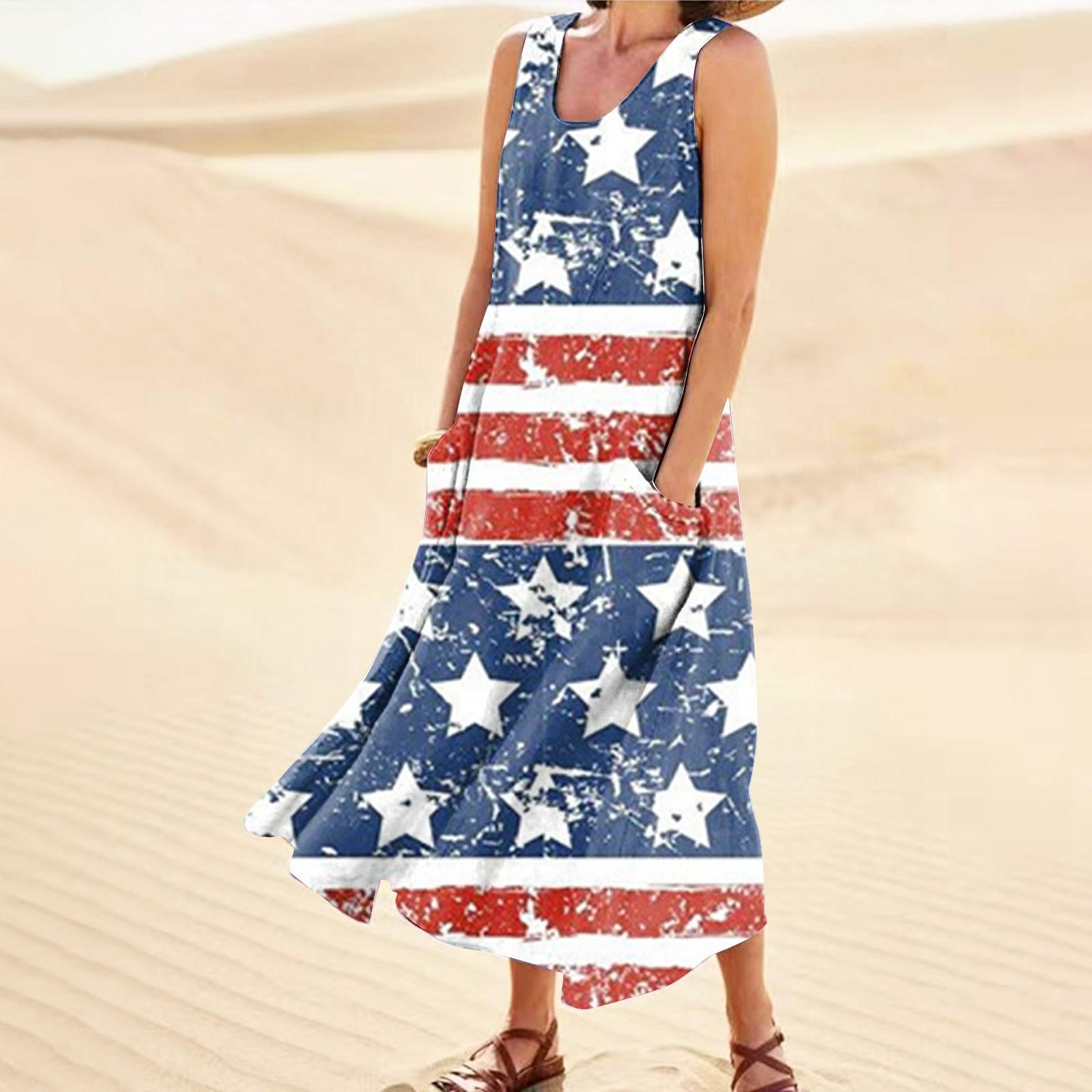 Женское повседневное удобное хлопковое платье с карманами без рукавов и принтом ко — фото 9