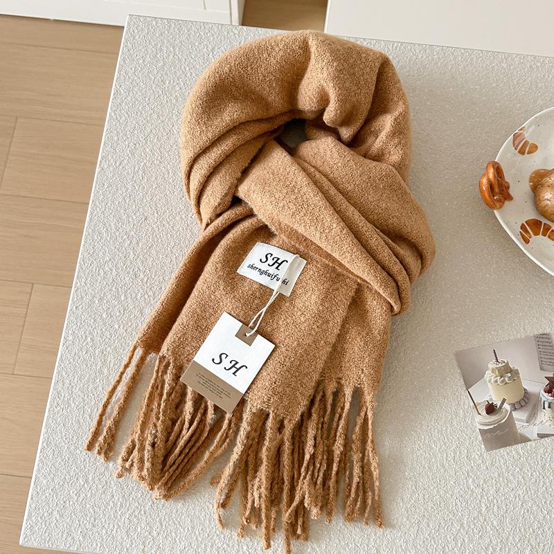 2025 Solid Color Thick Cashmere Winter Warm Women Scarf Large Blanket Pashmina Shawl Wraps Bufanda Female Tassel Foulard