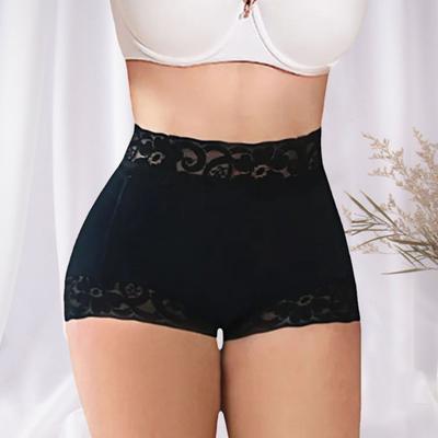 Women Butt Shaper High Waist Tummy Control Elastic Plus Size Slim Figure Shaping Underpants with Lace Belt Steel Bones Hip-Shaping Panties
