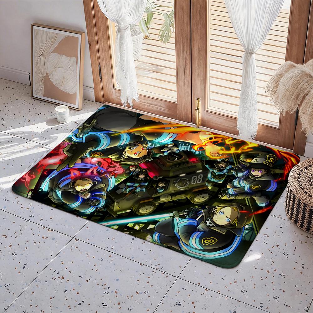 Anime F Fire Force Floor Mat Eco  Flannel Doormat Non Slip Odorless Indoor Floor Rug Soft Short Plush Home Mat