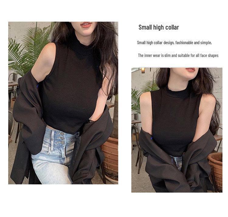 Women's Slim Fit Sanded Sleeveless Vest - Autumn/Winter, Half-High Collar, Inner/Outer Wear