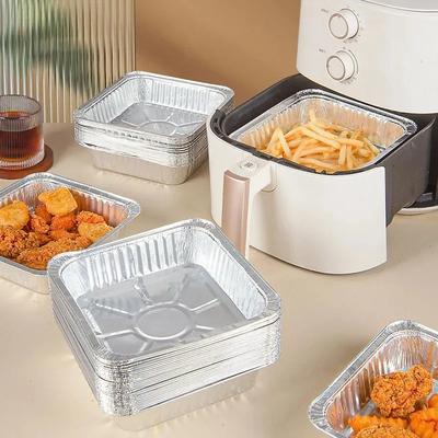 10 STÜCKE 20CM Quadratische Heißluftfritteuse Aluminiumfolienpfanne Ofen BBQ Tablett Lebensmittelbehälter Kuchen Küchenbedarf Lunchboxen Küchenhelfer