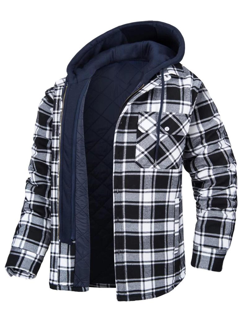 Men's Plaid Hooded Cotton Jacket: Thick, Long Sleeve, Loose-Fit for Autumn/Winter