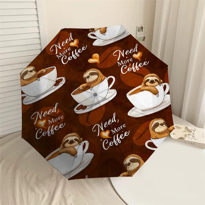 1pc Sloth Coffee Pattern Umbrella Design Automatic Opening and Closing Umbrella, High-quality Travel Umbrella, c1128066