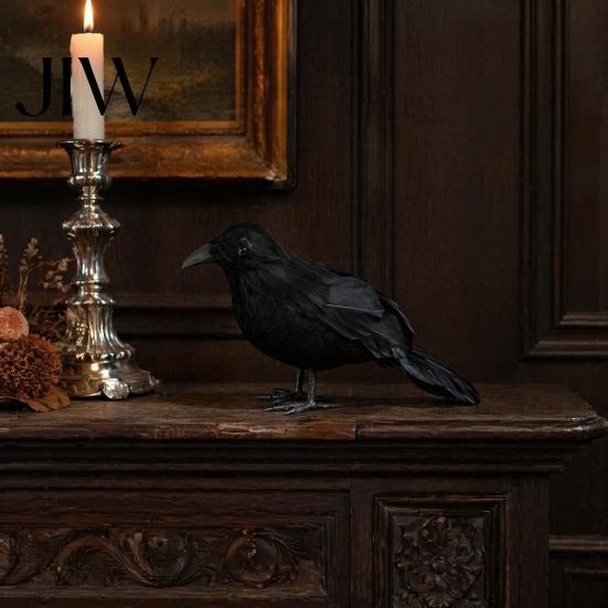 Creepy Bird Prop for Parties Realistic Crows Figurine, Lifelike Feathered Raven Statue Haunted House, Scary Mystery Atmosphere Halloween Party Props,