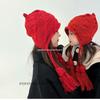 Red Knitted Wool Hat with Tassels & Tie-Up Straps for Men & Girls, Handmade for Autumn/Winter, Perfect for New Year & Christmas, Cute for All Ages.