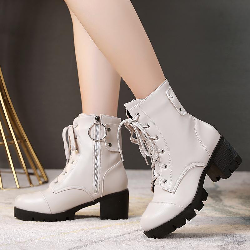 New European and American Autumn and Winter Women's Boots Retro Lace-up Roman Boots Short Martin Boots Thick High-heeled Shoe Size