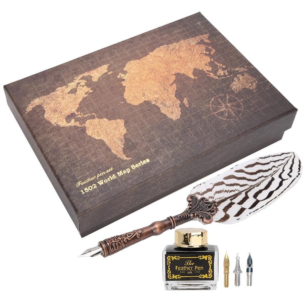Sada per s peřím, psací potřeby s přírodním vzorem, retro kolekce pro tvoření, pro banket, Signature, bílá