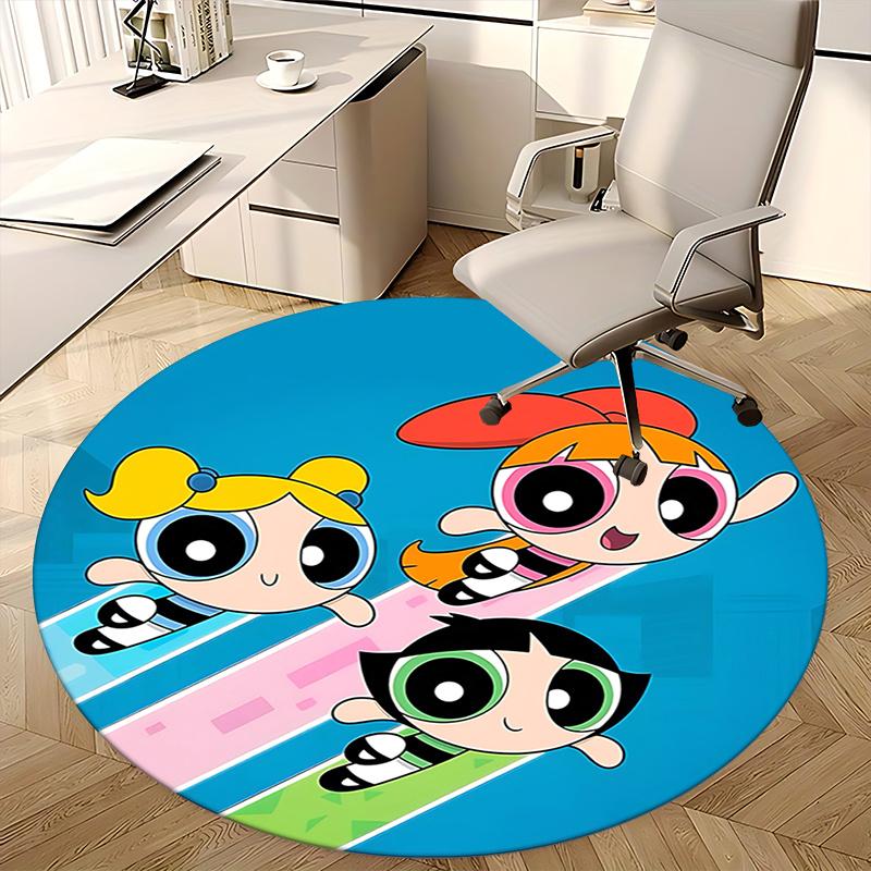 Powerpuff Girls Office Carpet Chair Mats for Desk, Non-Slip Floor Protector, Cute Cartoon Design, Suitable for Home Office Living Room Bedroom Kitchen