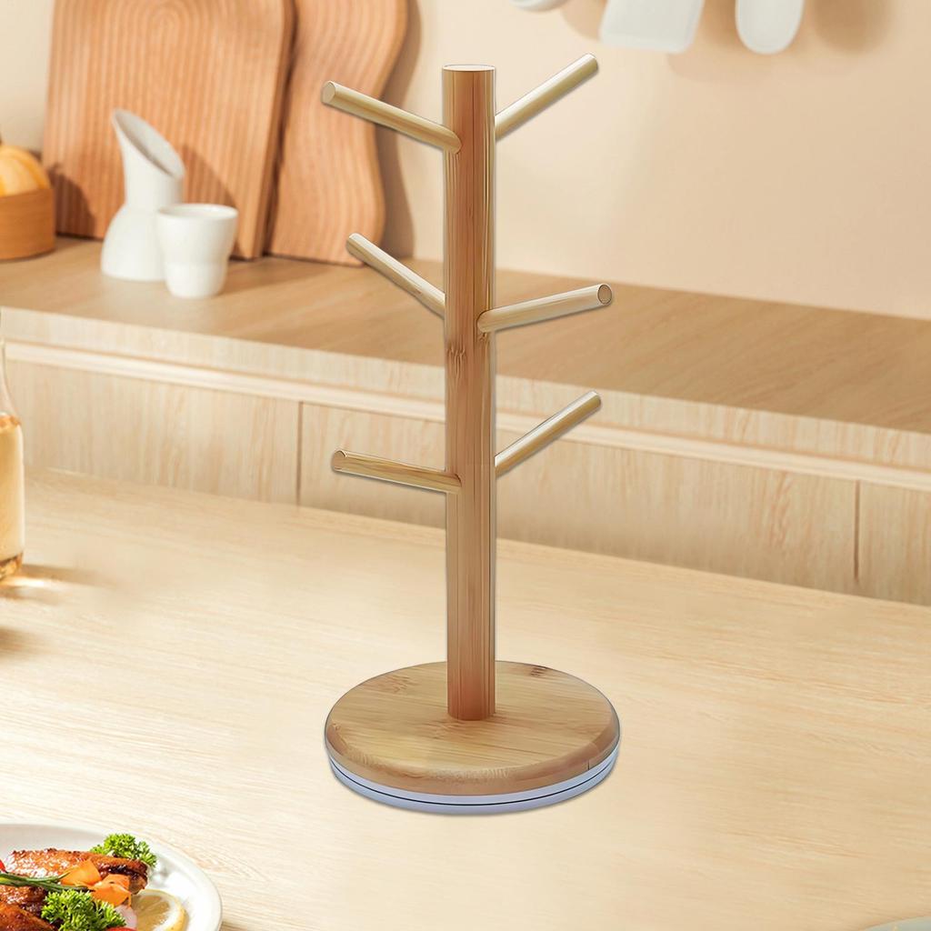 Hölzerner Becher Hänge-Präsentationsständer Trinkgläser Regal mit 6 Haken Baumform Holz Kaffee Tee Tasse Aufbewahrungshalter Ständer