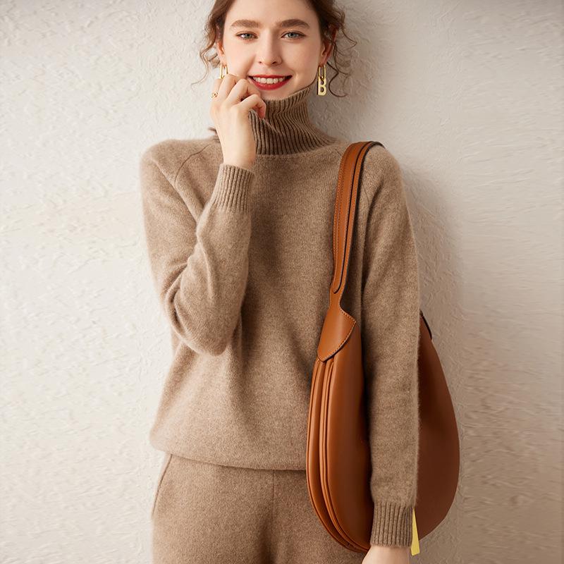 

Женский кашемировый свитер с высоким воротником, толстый пуловер - Коллекция Осень/Зима 2024, Свободный крой, Универсальный стиль L