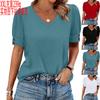 Women's V-Neck Short Sleeve Blouse with Button Cuff, Casual Solid Color Top for Daily Wear
