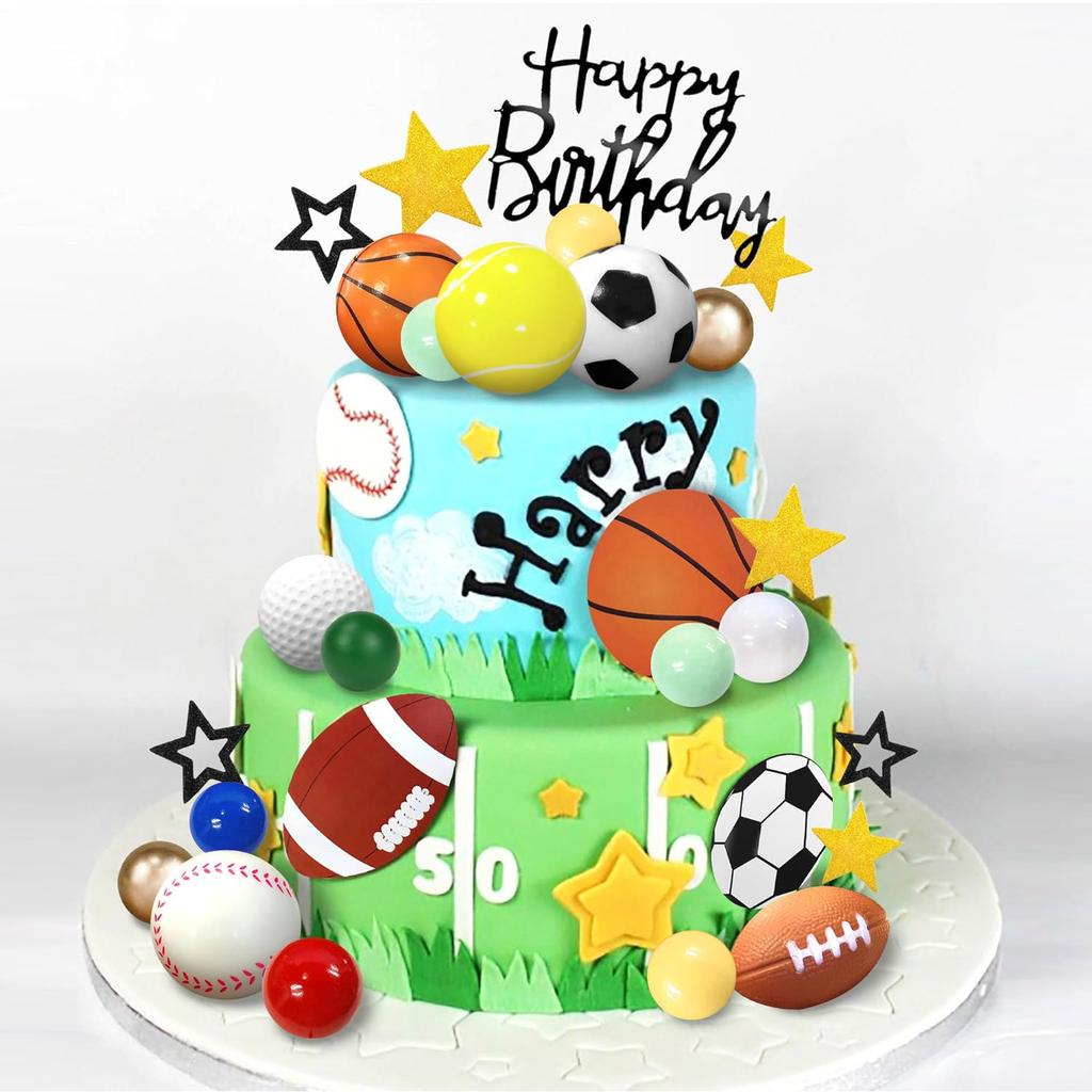 37 PCS Sports Cake Toppers Sports Cake Decoration with Soccer Football Baseball Basketball Tennis Golf for Boys Men Sports Theme