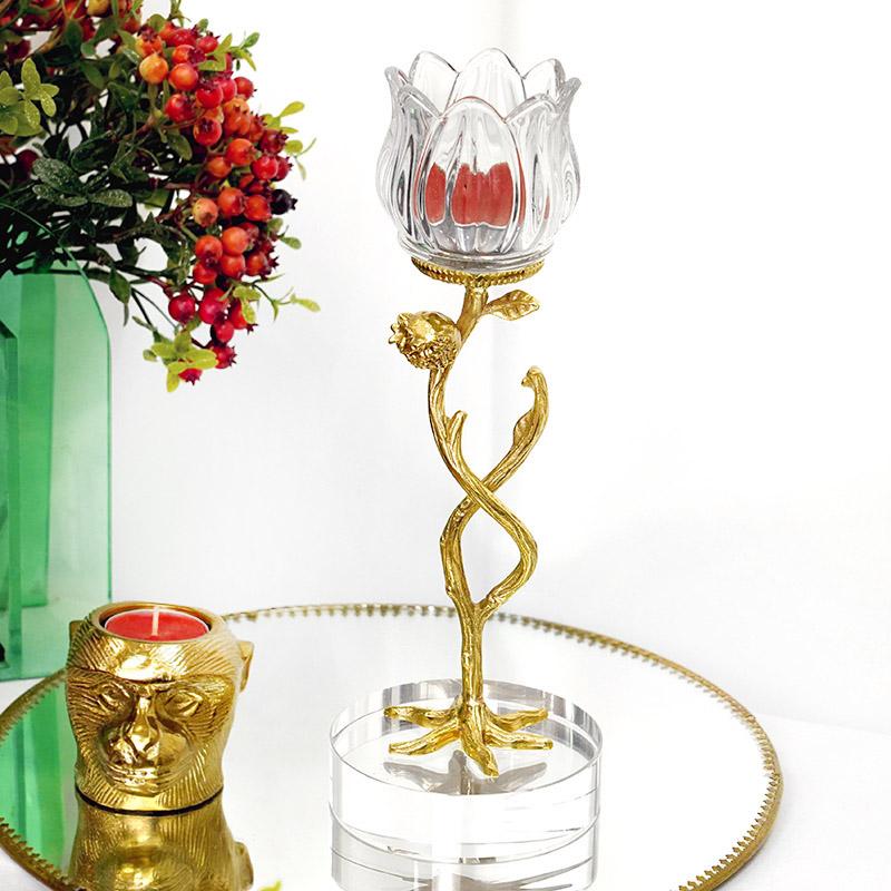 European Style Light Luxury Candle Holder, Crystal Glass, Copper, Marble, Retro, Home, Romantic Dining Table