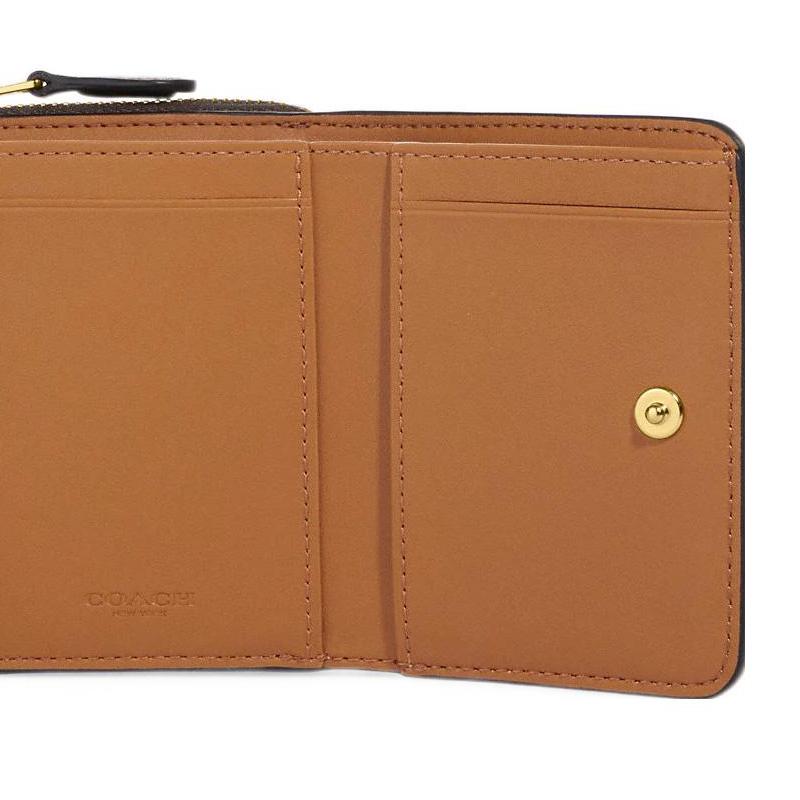 New COACH Trifold Wallet Coated Canvas With Smooth Leather Detail Card Holder Wallet Small Size Women's Light Khaki & Brown 78081-IMUOH