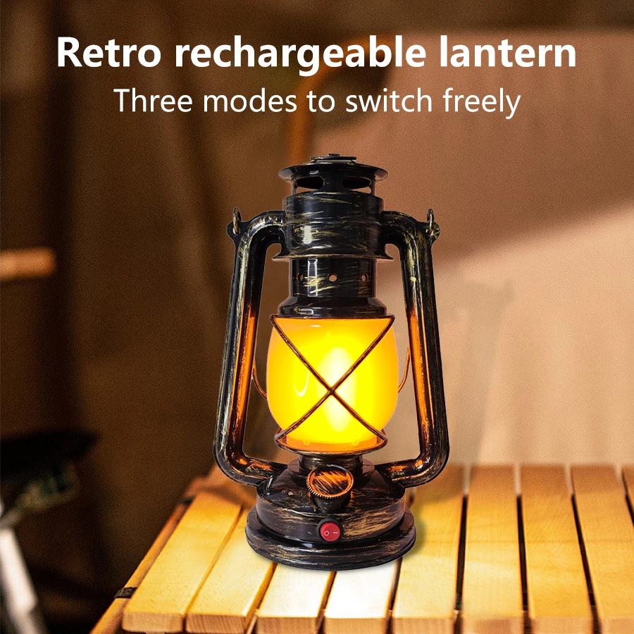 USB Rechargeable Decoration Atmosphere Light Retro Horse Light Hanging Tent Light Outdoor Kerosene 3 Lighting Modes Lighting