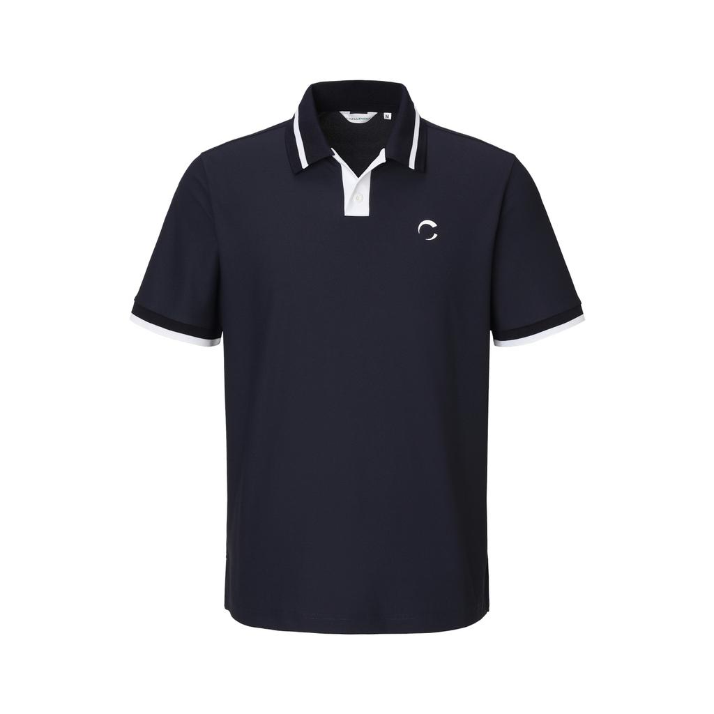 CHALLENGER Men'S Pq Material Color Block Collared Short Sleeve T-Shirt Navy