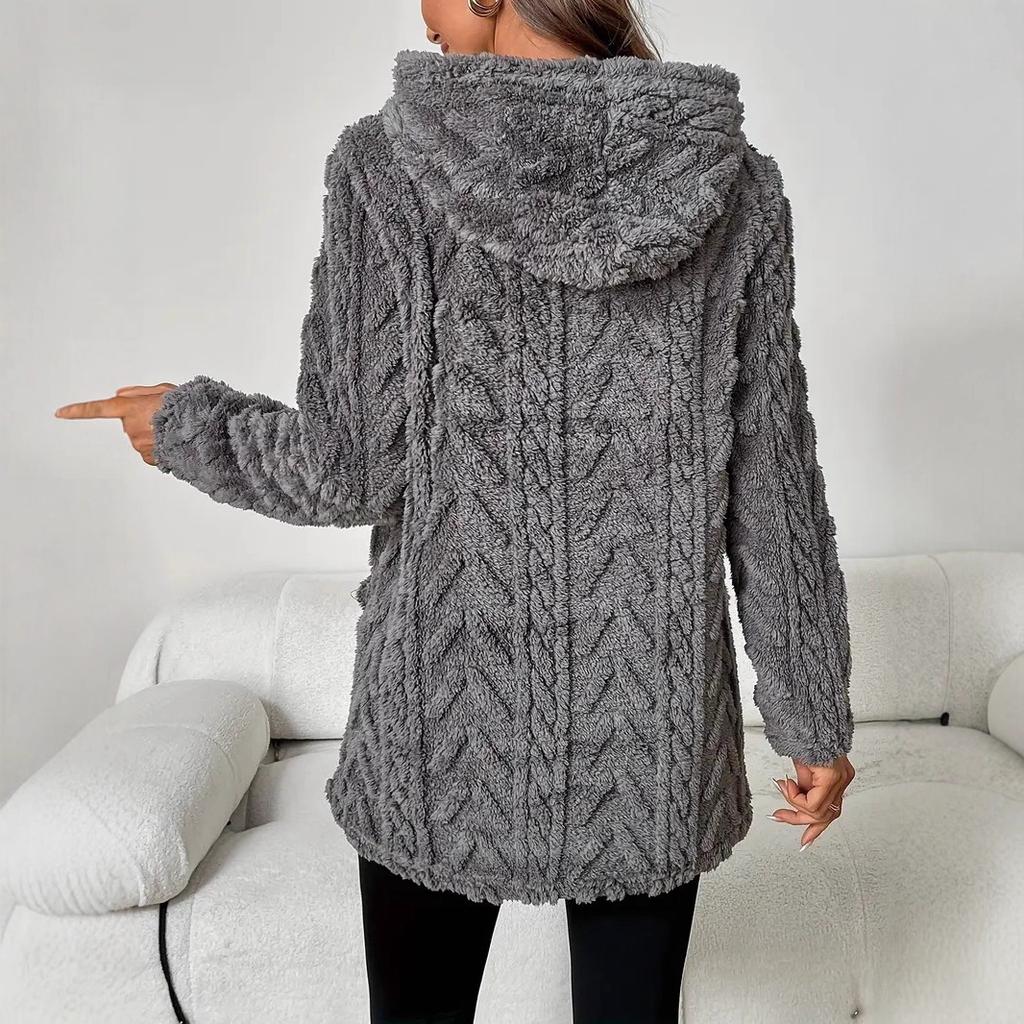 Women's Fashion Casual Solid Color Hooded Sweatshirt With Loose Fit And Fleece Pockets