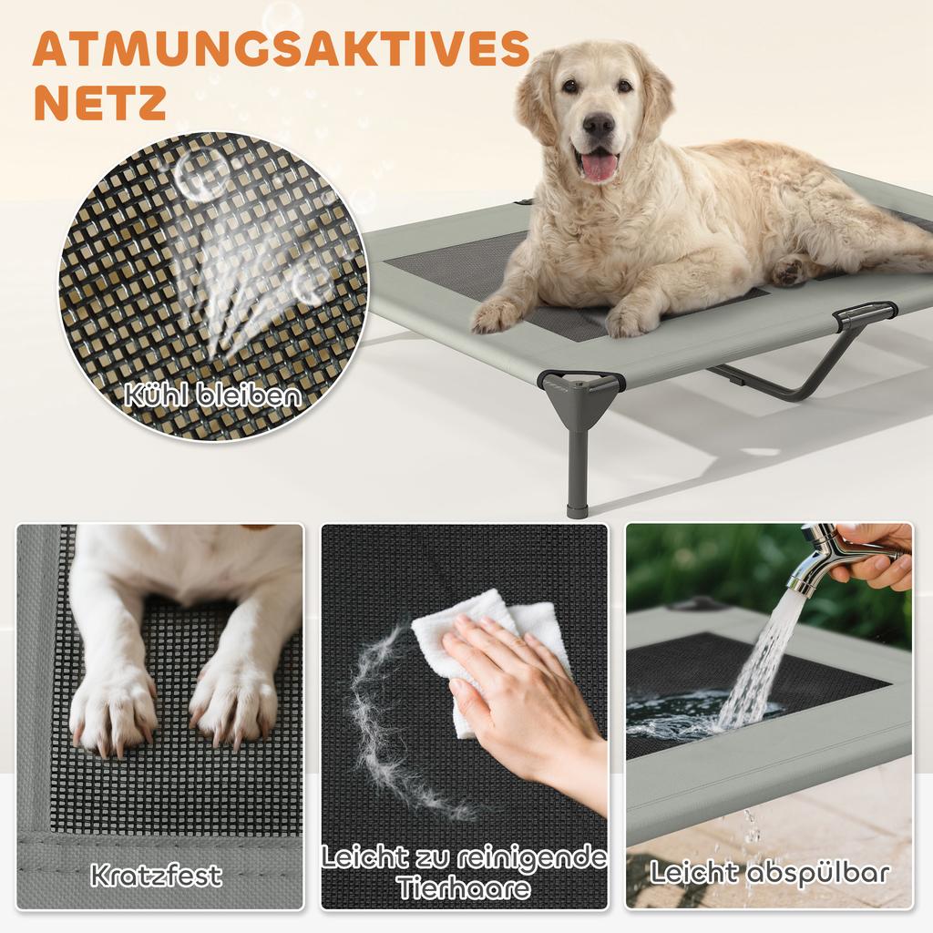 Outdoor Dog Bed with Canopy, Elevated Dog Bed for Large Dogs, 106 X 76 X 99 Cm, Light Grey