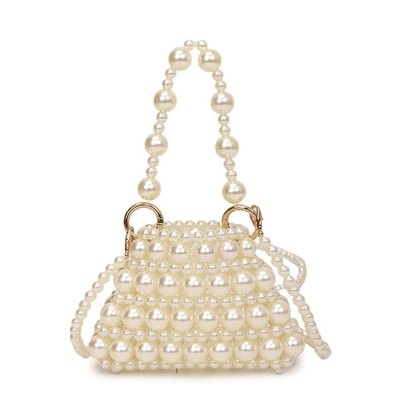 Pearl Mini Handbag For Daily Use Stylish Woven Hollowout Compact Design
