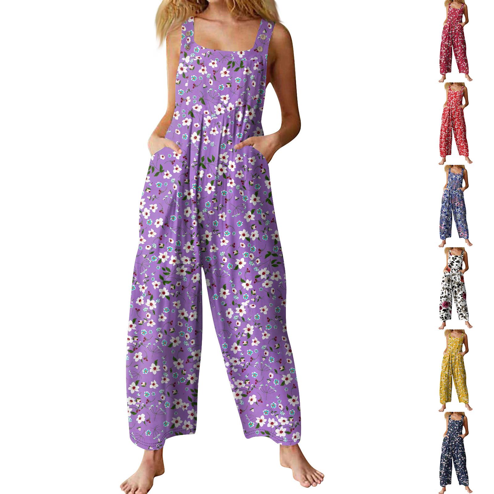 

Women s Casual Jumpsuit Sleeveless Popular Floral Print Jumpsuit XXL