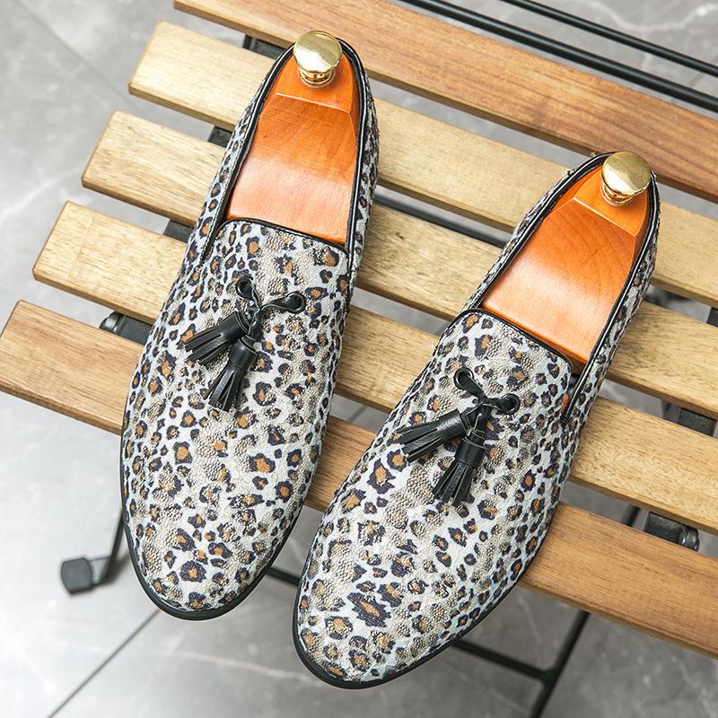 Plus Size Leopard Print Tassel Loafers - Men's Easy Slip-on Casual Leather Shoes, Size 46