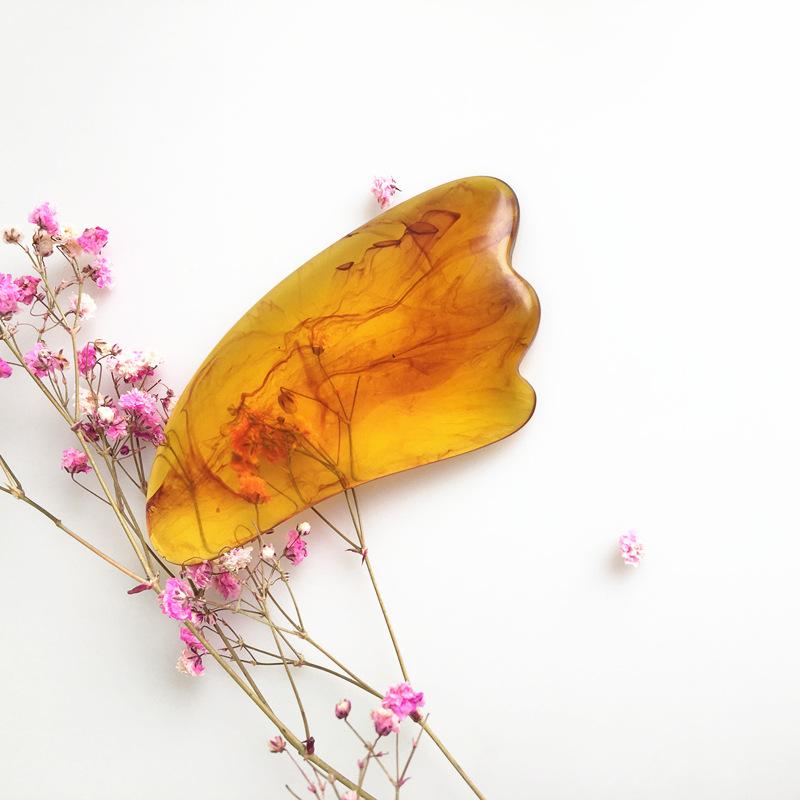 7Pcs / Set  Acupuncture SPA  Massager Antistress Scraping Board Resin Beeswax Amber Meridian Massage Tool Scraping Board Set